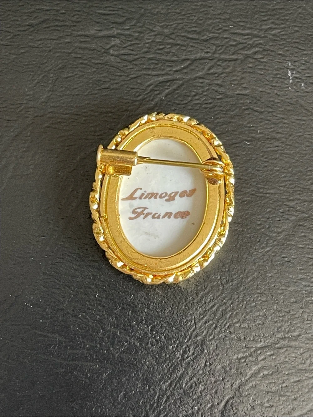 Vintage French Limoges hand painted Floral Porcelain Oval Brooch.